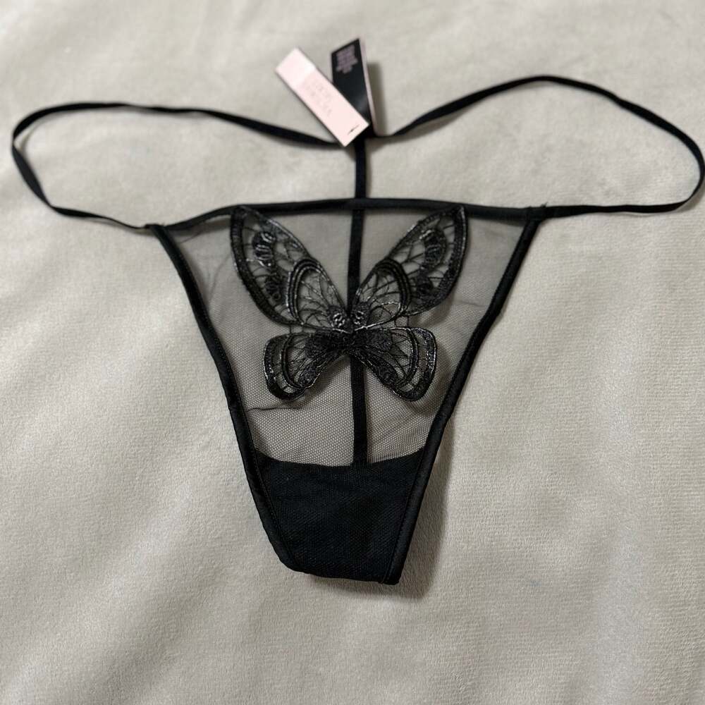Victoria's Secret Very Sexy Butterfly V-String Panty Black Size XL
